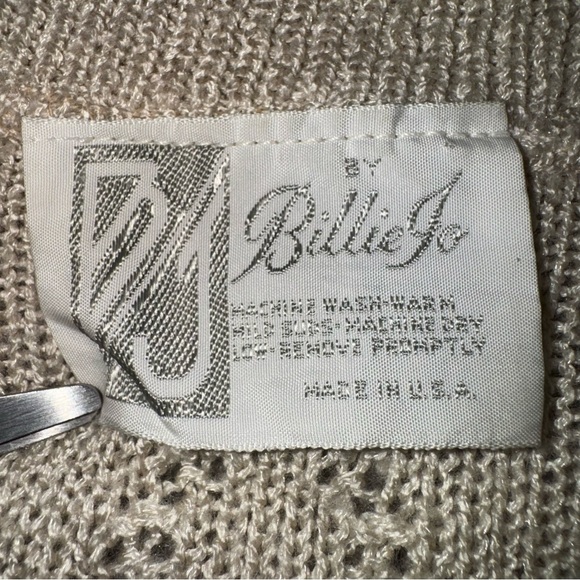 BJ by Billie Jo Vintage 60s/70s Beige Tan Cream Textured Cardigan Sweater - Picture 4 of 7